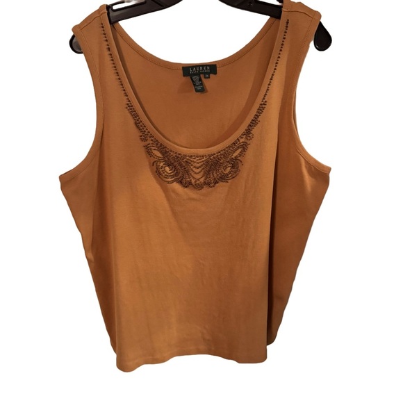 Lauren Ralph Lauren Women’s Plus Size Beaded Tank Top  size 2X Brown - Picture 1 of 9